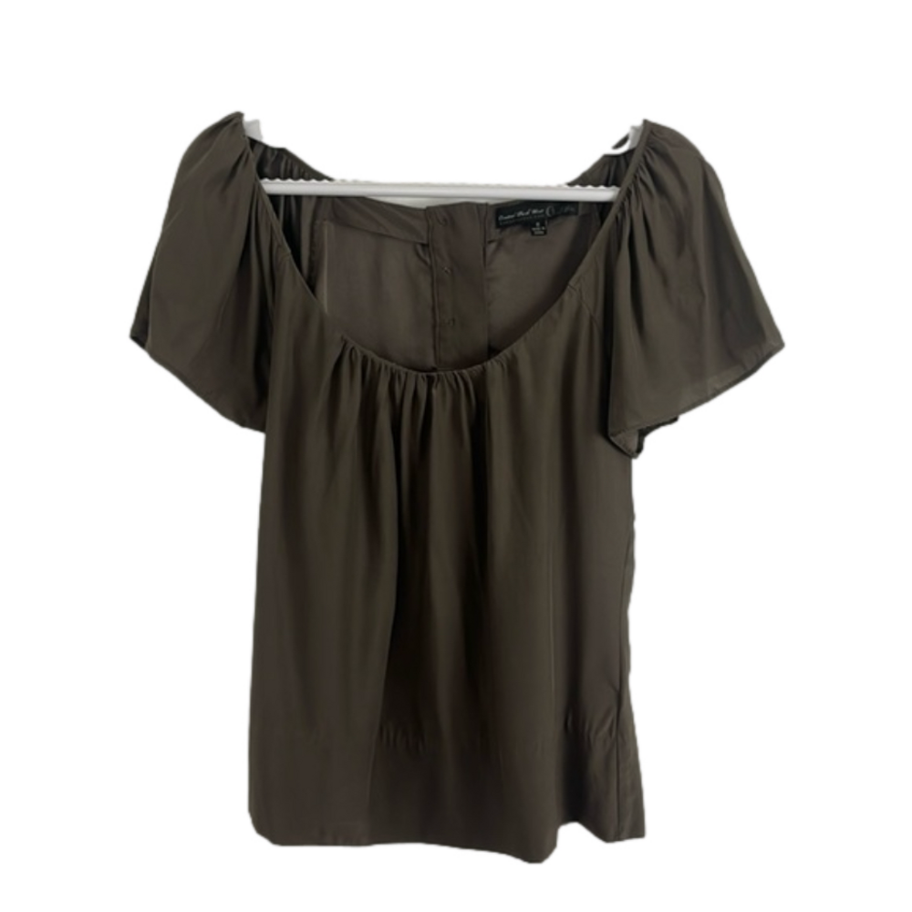 Aritzia Central Park West Taupe Silk Blouse